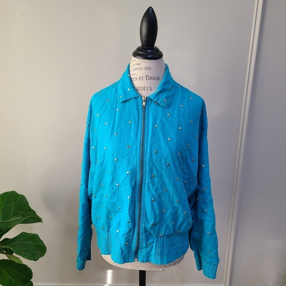 1991 IB Diffusion sport lightweight linen  jacket  embellished gold studded sz.8